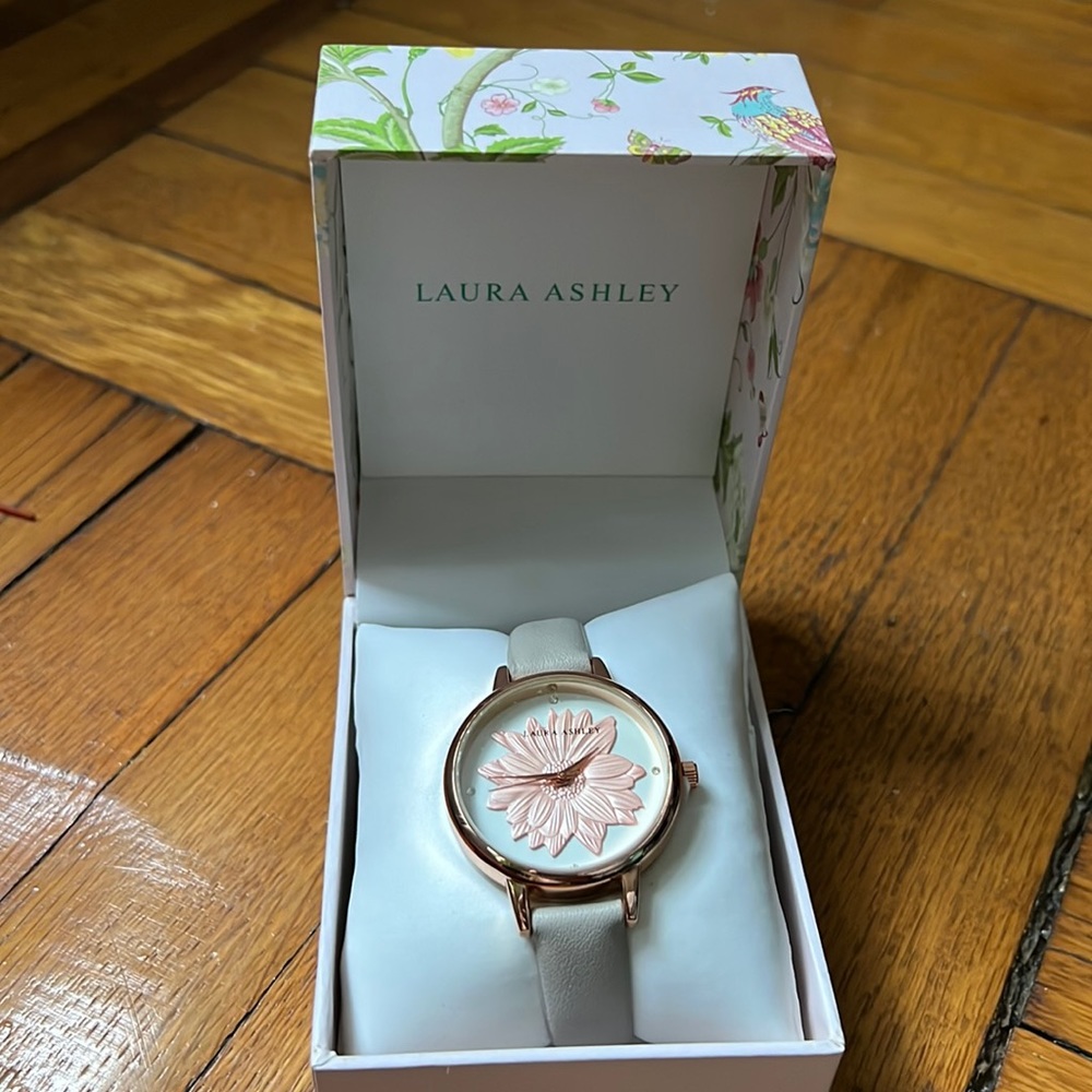 Laura Ashley Rose Gold Daisy Dial InlayGrey Strap Watch